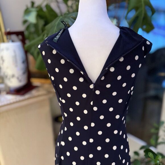 Lauren Ralph Lauren Navy Polka Dot A-Line Dress Size‎ 6 Stretch Brunch Office - Picture 6 of 16